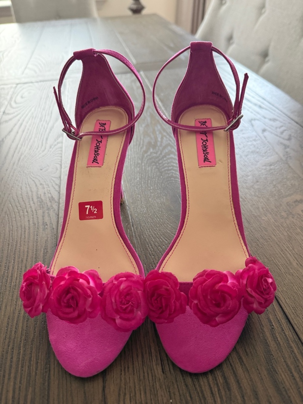Betsey Johnson Hot Pink Floral Ankle-Strap Heels